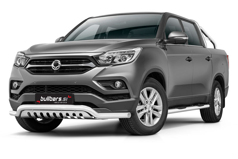 MUSSO-L1870-08 EU INOX bull bar spodaj fi70 s ploščo – SsangYong Musso Grand (2019-2021) - slika 1